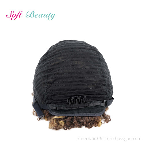 RTS Wholesale Afro Machine Weft Cheap Kinky Indian Ombre 8" 100% Afro Kinky for Black Women Short Curly Human Hair Wig